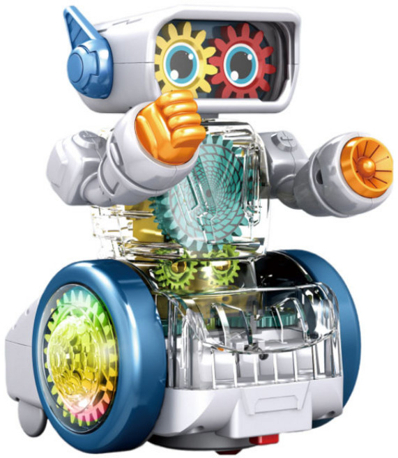 SUUNI 투명 기어 로봇 전동 어린이 퍼즐 뮤직 남여아 완구, 1개, 흰색