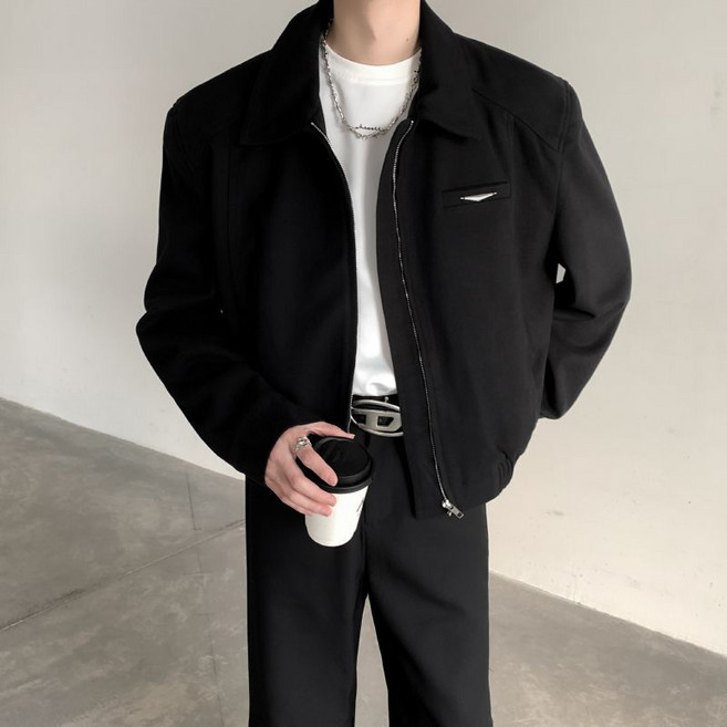 COSYEVNO 남자 코트 가을 재킷 빈티지 심플 캐주얼 슬림핏 반팔 상의 CXxzwt-1