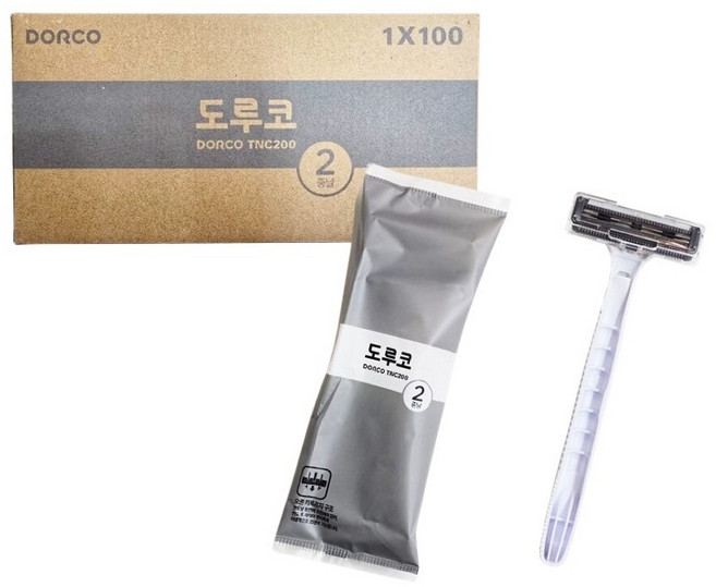 일회용 2중날 면도기 100개 도루코 TNC200 포장면도기 여행용 휴대용, 1세트, 100개입