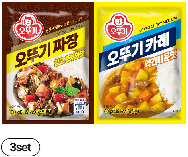 오뚜기카레 약간매운맛 100g 3개+오뚜기짜장 100g 3개(총 6개), 1세트, 600g