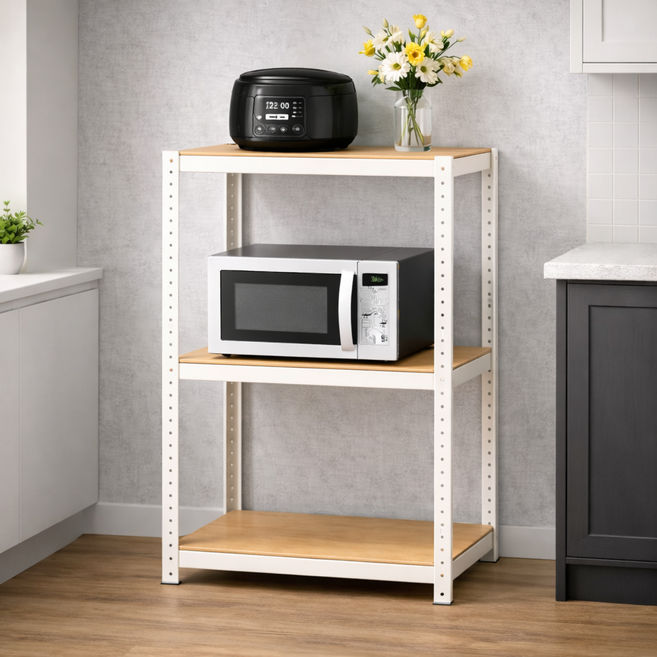 글로픽스 튼튼한 국내산 전자레인지선반 에어프라이기선반 주방보조선반 60*40*90(cm) 60*40*120(cm), 3단, 아이보리