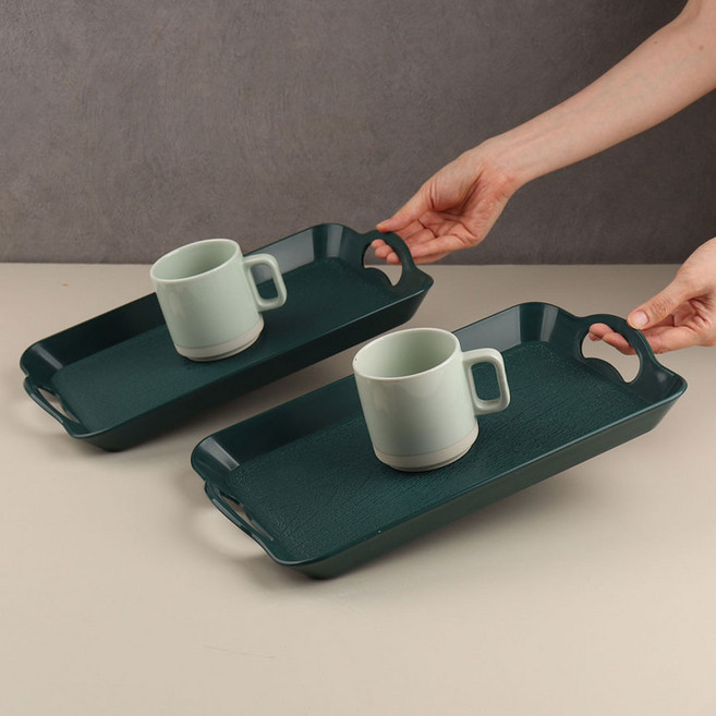 경량 서빙 트레이 가벼운 베이커리 카페 빵 쟁반, 포레스트그린, 2개