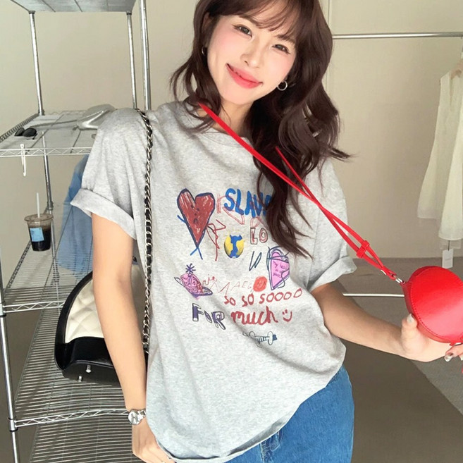 메이킹유 [2size/~XL] 일러스트 라운드 반팔 WB01111레이브티