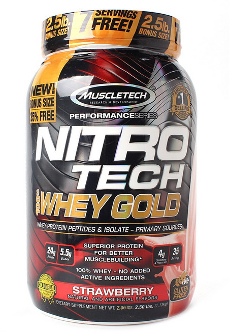 Muscletech Health NITRO TECH GOLD分離乳清蛋白粉, Strawberry, 1.13kg, 1罐