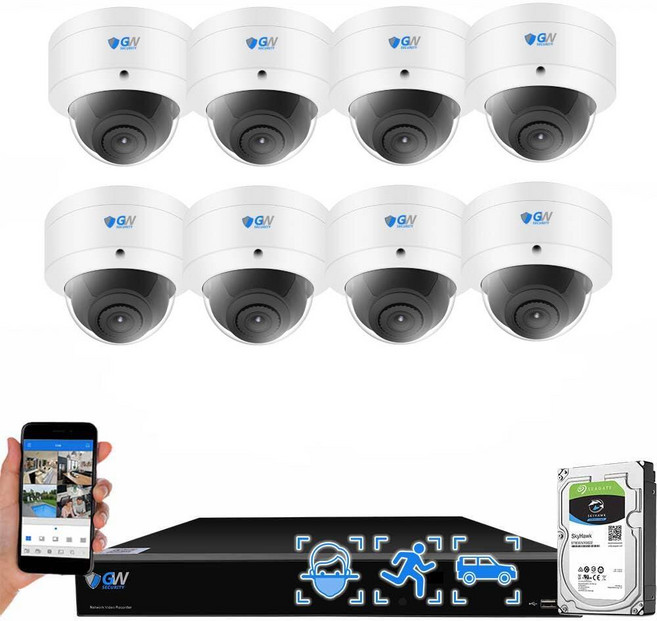 GW Security 16 채널 H.265+ PoE 12MP NVR 4K 보안 카메라 시스템 8 x (8MP) 얼굴 인식/사람/차량 감지 실외 실내 마이크 돔 IP 카메라, GW Security 16 채널 H.265+ PoE 1