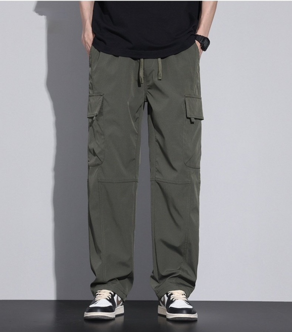 남성용 스트링 와이드 카고팬츠캐주얼 바지 남성 카고바지