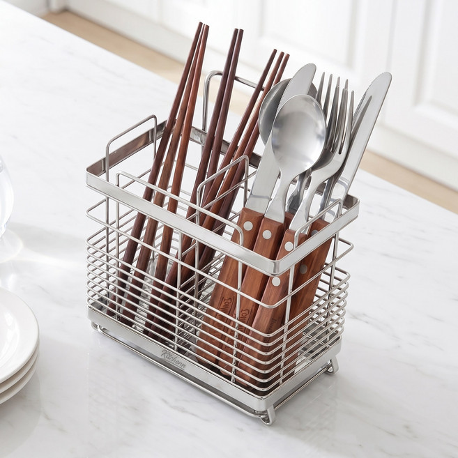 키친앤 올스텐304 물빠짐 2구 수저통, 실버, 1개