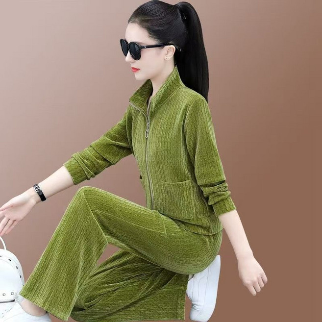 AREVI 추동 여성 트레이닝복세트 루즈핏 레저 유행 날씬해 보이는 트레이닝 바지 투피스