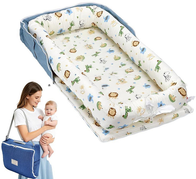 Vicorise Baby Lounger for Newborns & Infants 0–24 Months 100% Cotton Breathable Play Mat Portable, Safari Blue