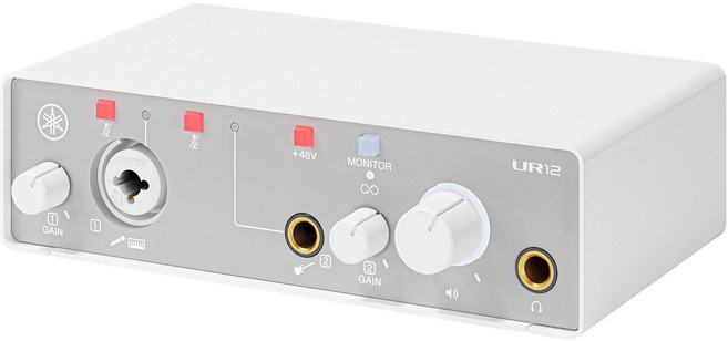 야마하 2-in/2-out USB-C 오디오/MIDi 인터페이스 32비트/192kHz 지원 2개의 콤보 입력 DSP 기반 믹싱/이펙트 Steinberg 소프트웨어 스위트 블랙, UR12MK3, 화이트