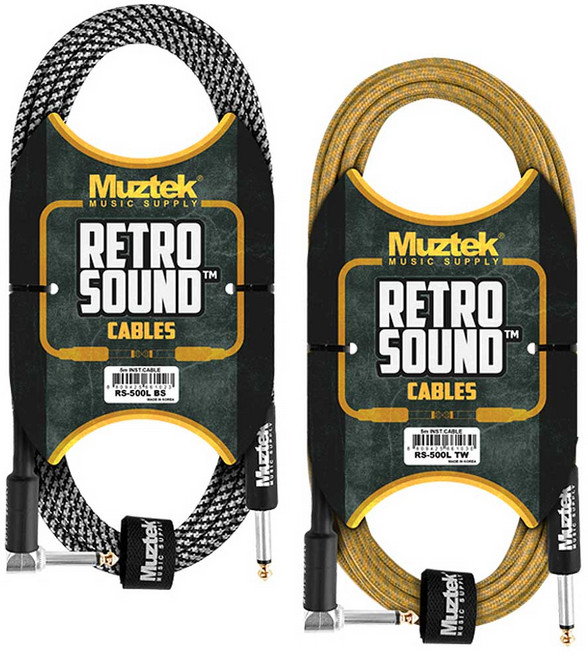 국산 뮤즈텍 기타 케이블 RS-500L(5m) ㄱ자형 앵글 노이즈리스 기타전용 Straight+Right Angle 색상 택, 골드색상RS-500LTW(5m앵글형), 1개