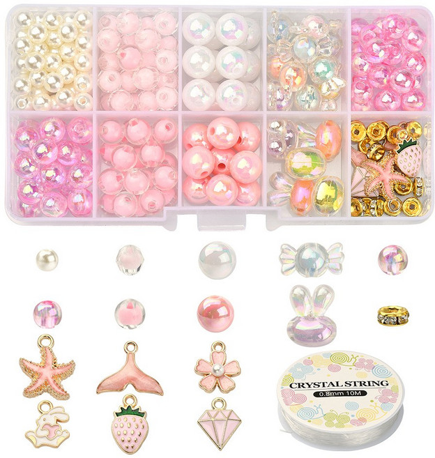 리리아트 고퀄리티 비즈 공예 구슬 팔찌 만들기 세트 DIY, 1개, 핑크