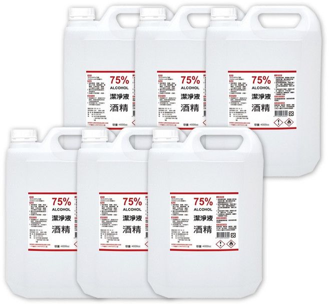 75% 酒精 消毒液 4000cc, 6個, 4L