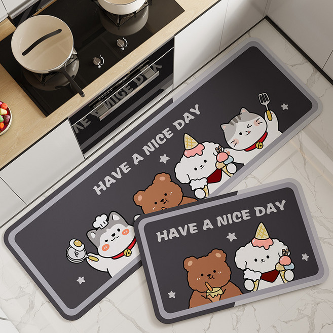 탑이지몰 미끄럼방지 규조토 욕실 주방 발매트 2종세트, 좋은 하루