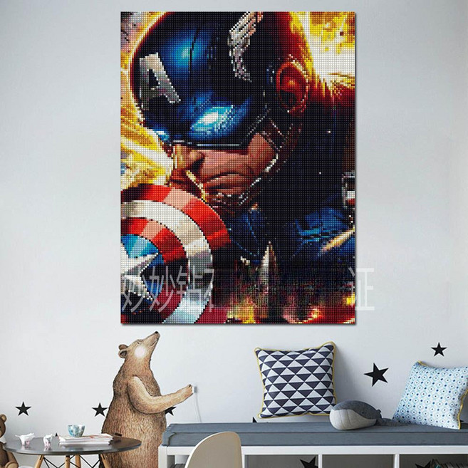 어벤져스 캡틴 아메리카 보석십자수 캐릭터 선물 어린이 제작 장식 보석 비즈 DIY 캔버스, 30x40cm