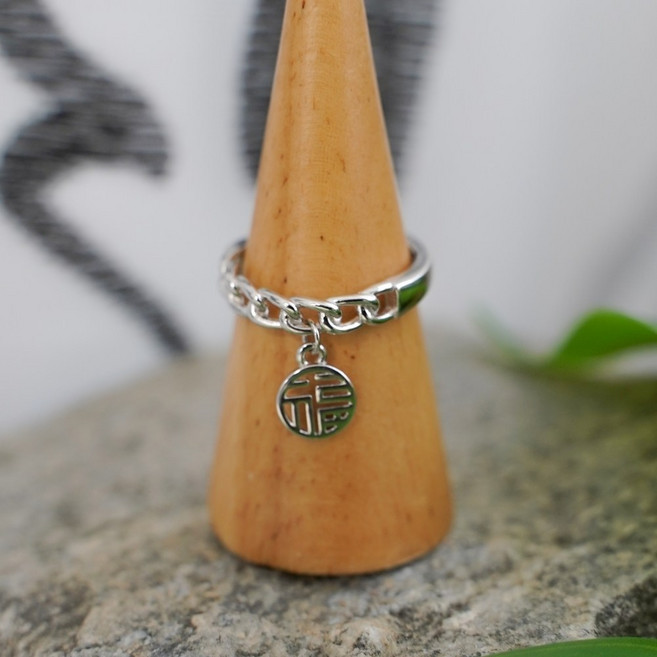 행운 복 반지 불교 은 오픈 링 심플 가락지, 실버, 1개