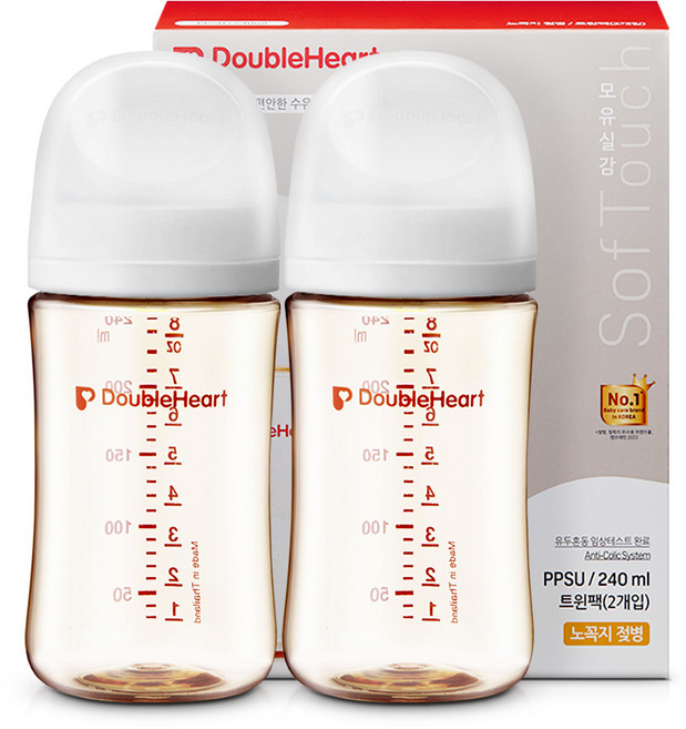 더블하트 모유실감 3세대 PPSU 베이직 젖병 트윈팩, 제뉴인화이트, 240ml, 1세트