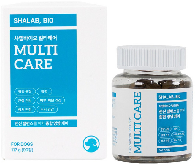 샤랩바이오 강아지 종합영양제 멀티케어 비타민 간식 영양 관절 피부 눈 기관지 심장 간 안정, 1개, 활력, 90정