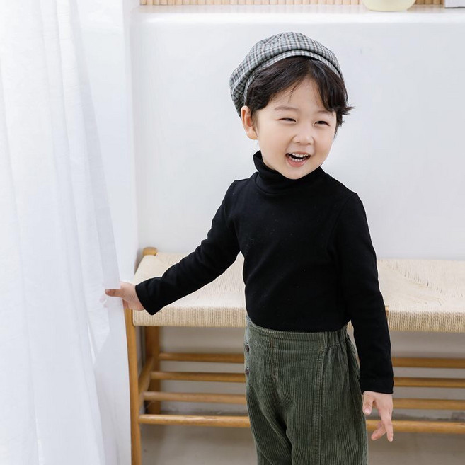 萱寶媽咪baby童裝館 韓版兒童長袖打底衫 男女童半高領發熱衣