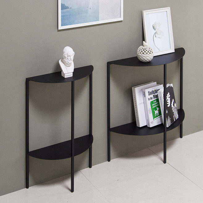 젠토리 폭좁은 반달 현관 복도 콘솔테이블, 블랙+중형