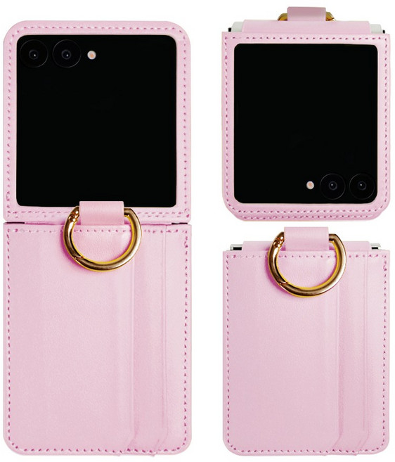 제루크 갤럭시 호환 Z플립 힌지보호 링홀더 소가죽 카드수납 지갑 케이스