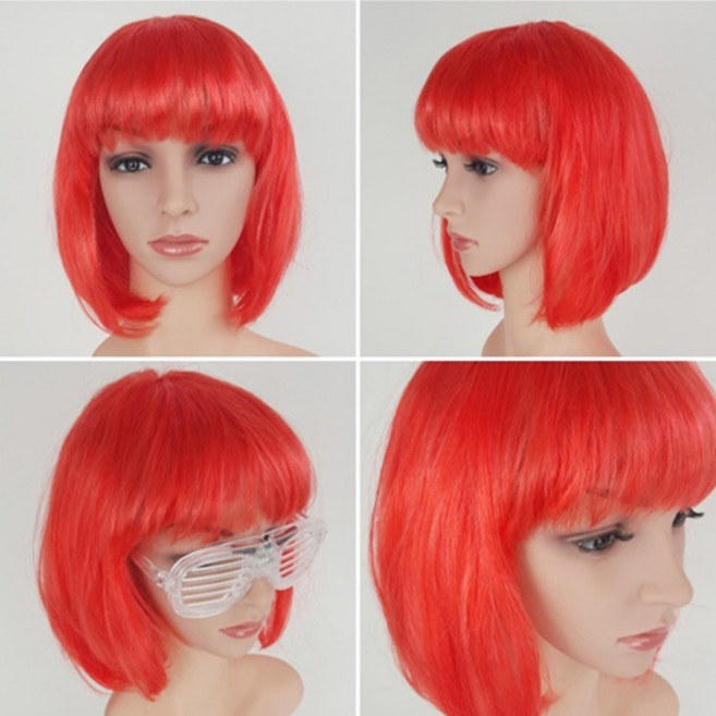 뽀글이 파티가발 마빡이 대머리 폭탄머리 점보가발 공연 축제 할로윈 이벤트가발 행사용 뽀글이가발, 1개, C9 단발_레드