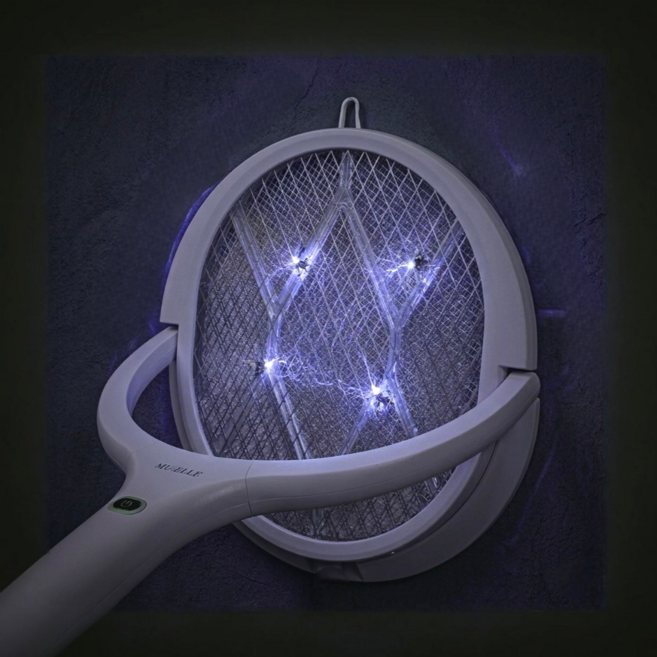 3중안전 회전 전기 모기채 LED 유인 휴대용 무선, 클리어화이트