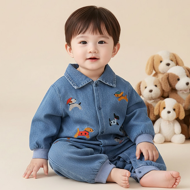 몽실이 퍼피자수 데님 카라우주복 가을 간절기 점프수트 남아 여아 외출복