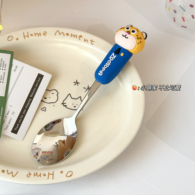 주토피아 수저세트 주디 닉 스테인리스 휴대용 수저세트 젓가락 포크 스푼 도시락 식기세트, 치타 경찰 스푼