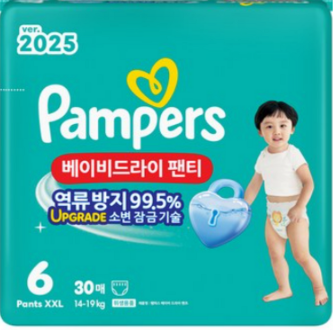 팸퍼스 베이비 드라이 아동공용 기저귀 팬티형, 점보형(2XL), 30매