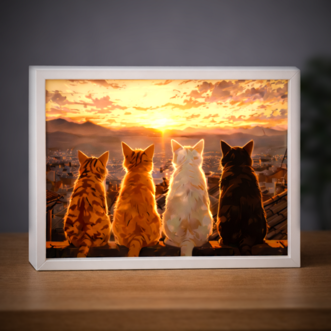 레아레아 LED 그림 액자 무드등, 고양이와 노을