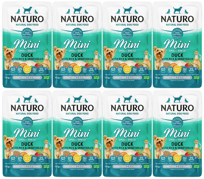 내추로 독 파우치 오리 미니 강아지 주식 습식사료, 150g, 8개