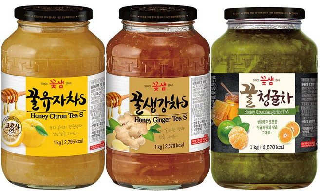꽃샘 꿀유자차S +꿀생강차S +꿀청귤차, 3개