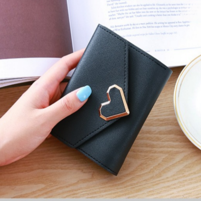 온그로우 엠보 하트 3단 여자 반지갑