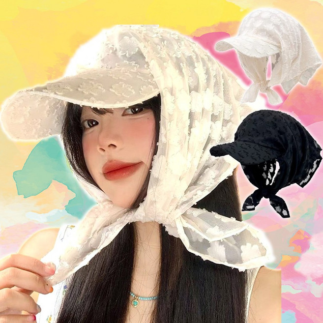 하이유니 [얼굴소멸핏] 청순감성 플라워 레이스 자외선 차단 스카프 모자 썬 캡