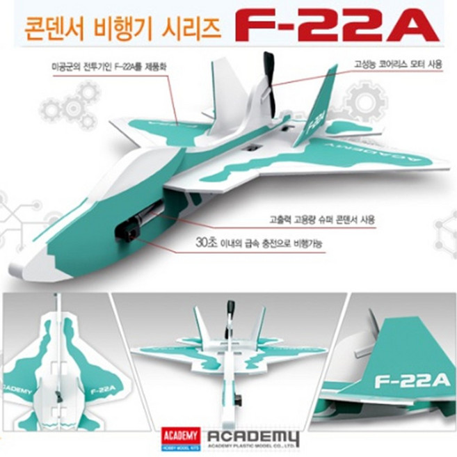 (AC) [과학교구] F-22A 콘덴서 비행기(단체 학습 대회용) 고성능코어리스모터, 본상품, 1개