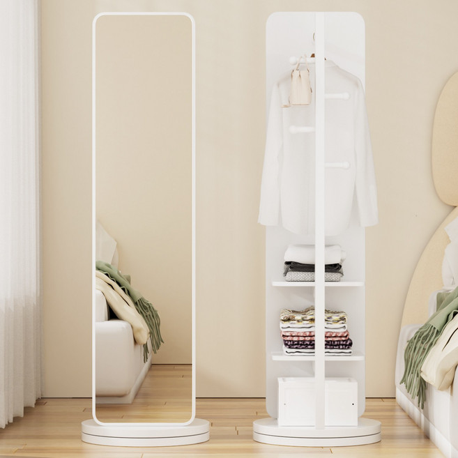 홈컴 전신거울 회전식 옷걸이행거 스탠드 사각형 거울, 화이트
