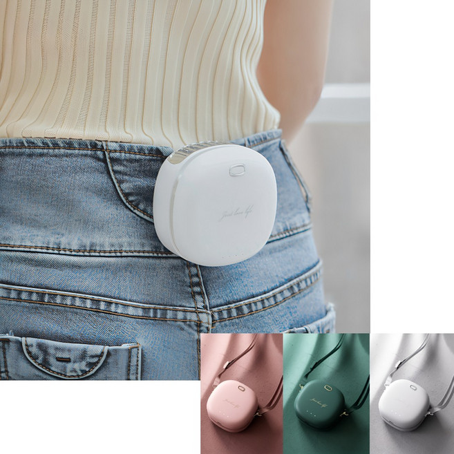 애즈네스트 두손자유 핸즈프리 휴대용 넥스트랩 목걸이 선풍기 클립형가능, 화이트