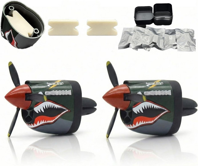 회전 프로펠러가 있는 P-40 워호크 자동차 에어 프레시너 - 남성용 통풍 클립 대시보드 장식 오래 지속되는 냄새 제거기 및 항공 선물스타일 A-2PCS, style-A-2PCS