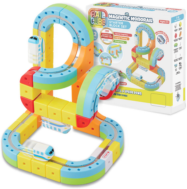 선스마일 레일큐브 자석기차 트랙 블럭 장난감, 1세트, 혼합색상