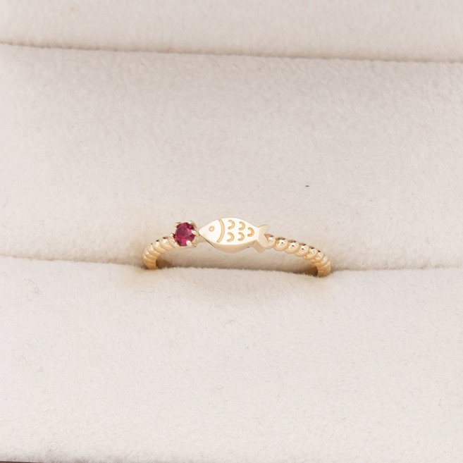 루키스톤 18k 스펜리 루비 물고기반지 18k반지