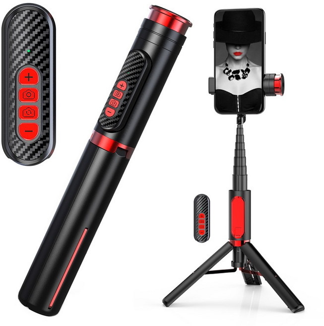 AB202Pro 블루투스 셀카봉 줌기능 리모컨 탑재, 블랙, 1개