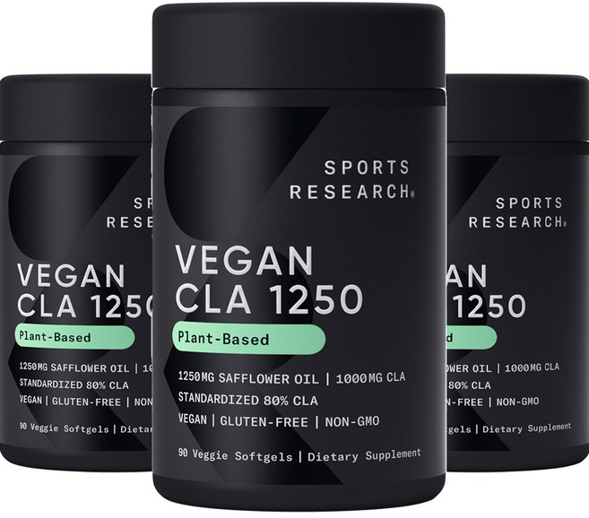 스포츠리서치 플랜트-베이스드 80% CLA 1250mg 베지 소프트젤 글루텐 프리, 90개입, 3개, 90정