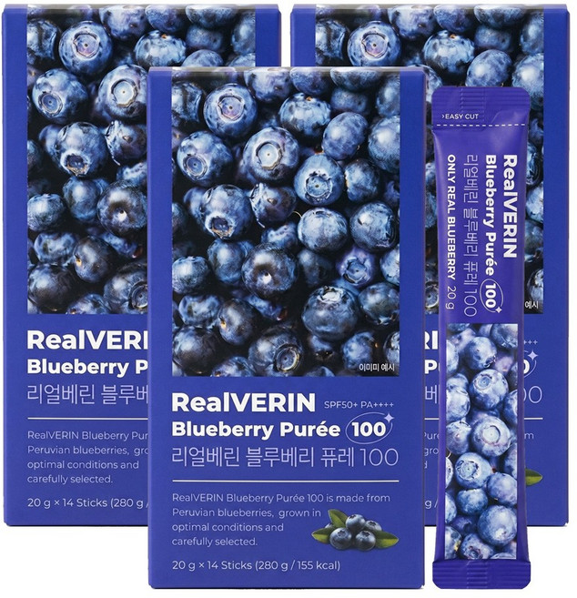 리얼베린 블루베리 퓨레 100 20gX14포X3박스, 3박스, 280g