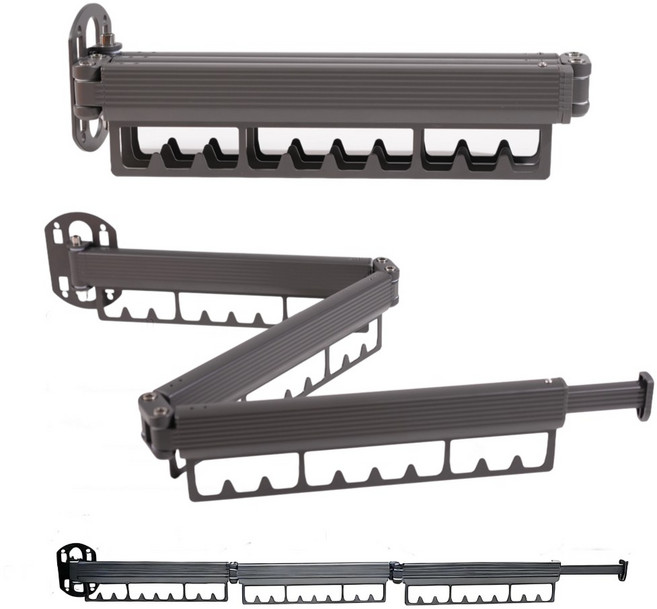 벽걸이 접이식 빨래건조대 공간절약 접이식 빨래 건조대 3단 다단 신축 빨래대 베란다 실내 대용량 하중강화형 무펀칭/드릴 2종 설치 모드 적용, 멜란지그레이