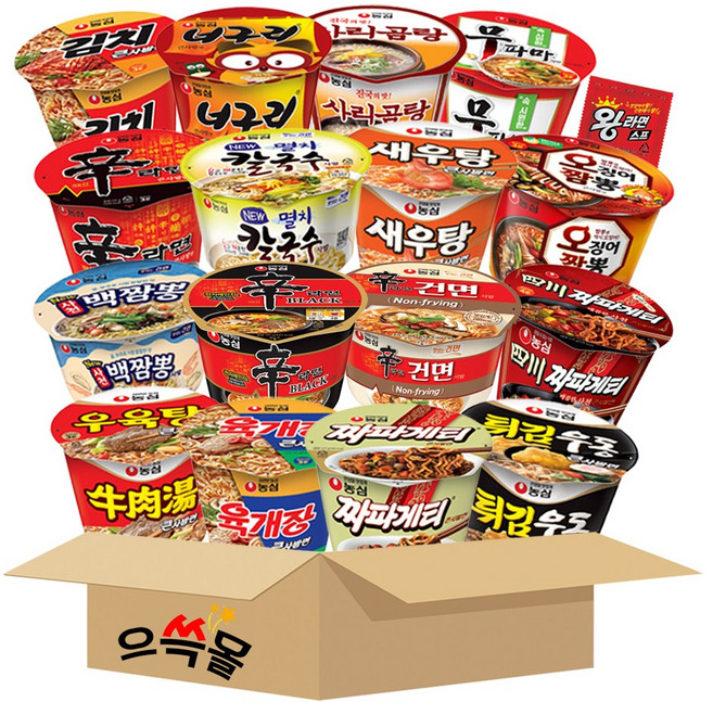 농심 컵라면 큰컵 세트 김치 너구리 새우탕 신라면 오징어짬뽕 육개장 짜파게티 튀김우동 탕비실 간편식, 1박스, 큰컵16종