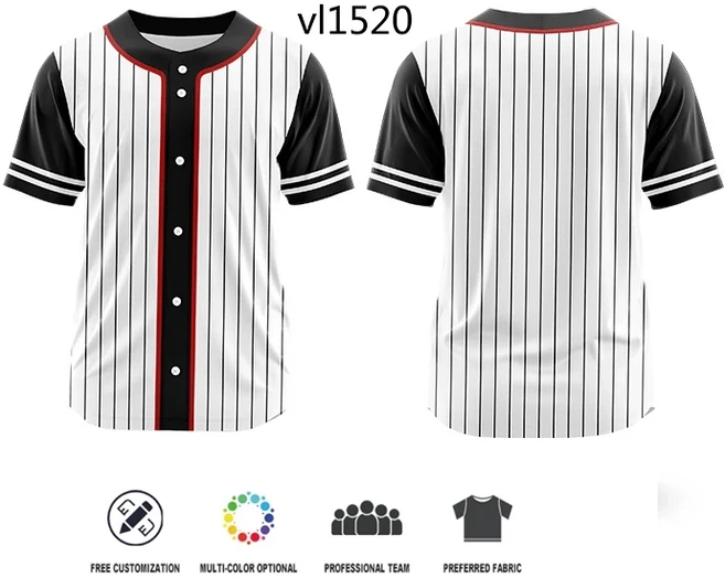 사용자 정의 남자 단추 야구 저지 승화 팀 로고 이름 번호 유니폼 디자인 나만의 운동복 VL1516, 04 2XS, 10 VL1520