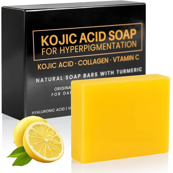 Aigomc Kojic 산성 비누 강황 비누 바 페이스 및 바디 솝 비타민 C 레티놀 콜라겐 함유 모든 피부 타입용 부드러운 클렌징 (), Aigomc Kojic 산성 비누, 강황 비누 바, 페