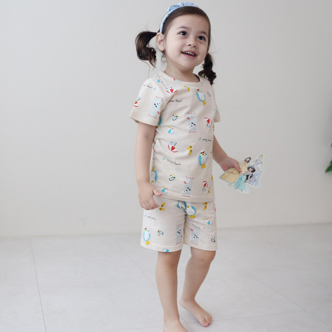 잼베이비 유아동 5부 실내복 50수 100수 면스판 베이지 어린이 상하세트 얇고 탄탄하고 부드러운 고급원단