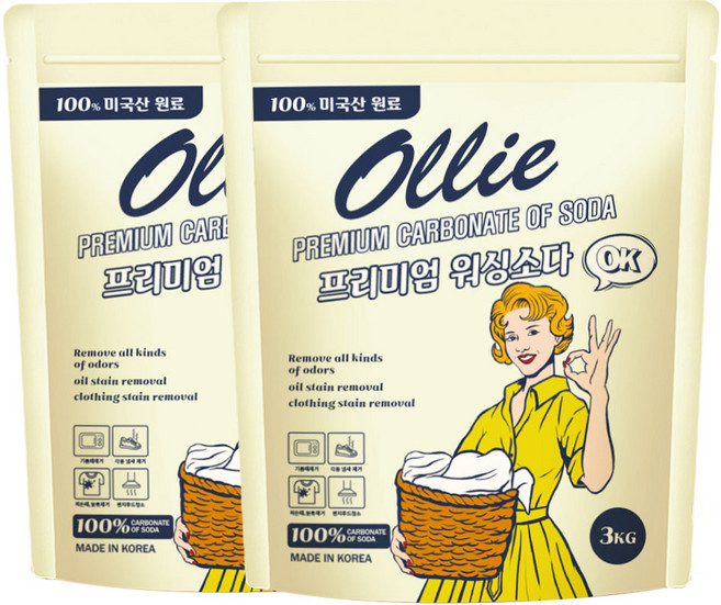 올리 미국원료100% 프리미엄 워싱소다 탄산소다 다용도 세정 세탁보조 세탁조청소, 2개, 3kg